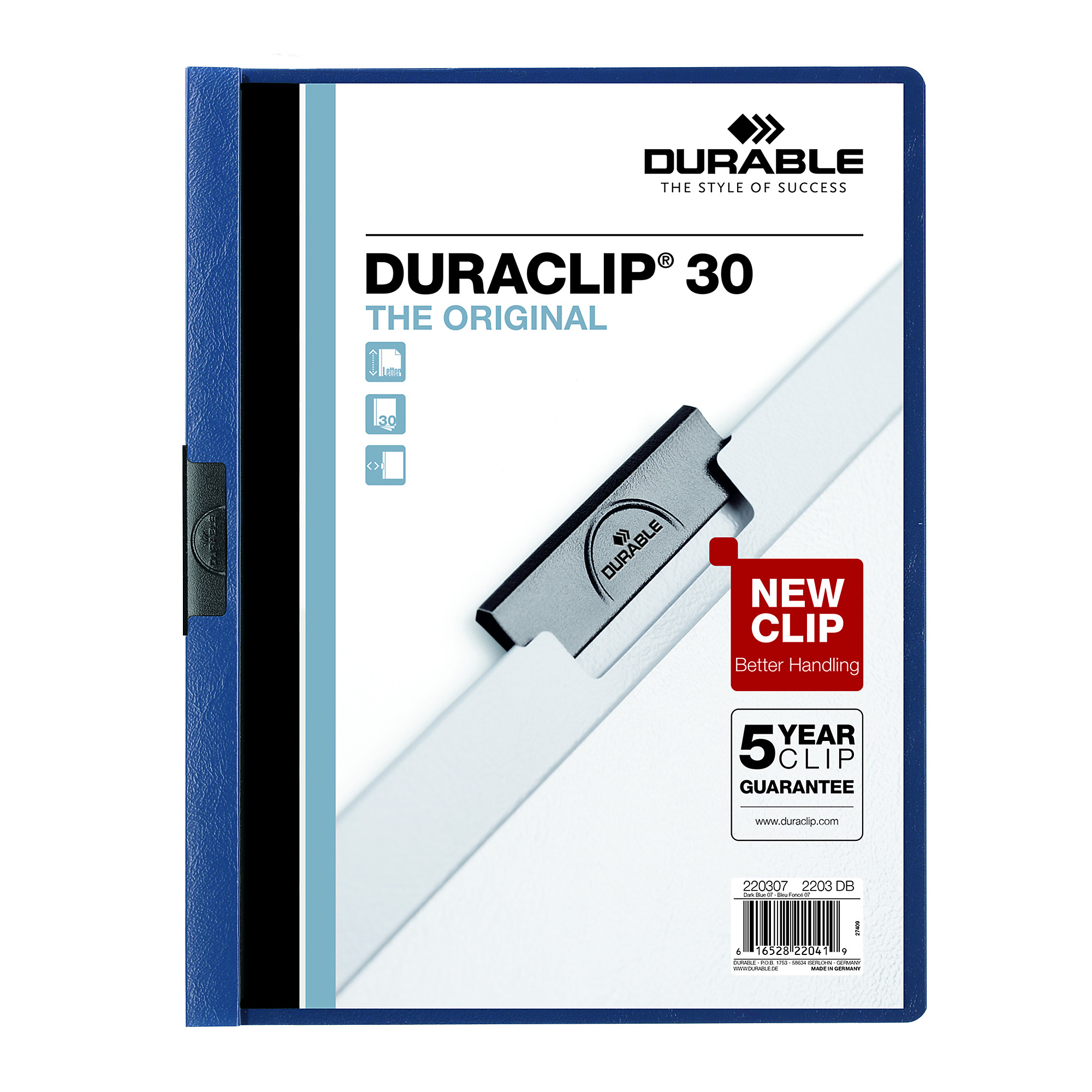 Durable, DURACLIP Report Cover 30 Sheet Cap Dark Blu 25 box, Color Finish Blue, Model# 220307
